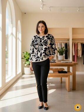 Alfred Dunner Black and White Floral Knit Top- Sz XL